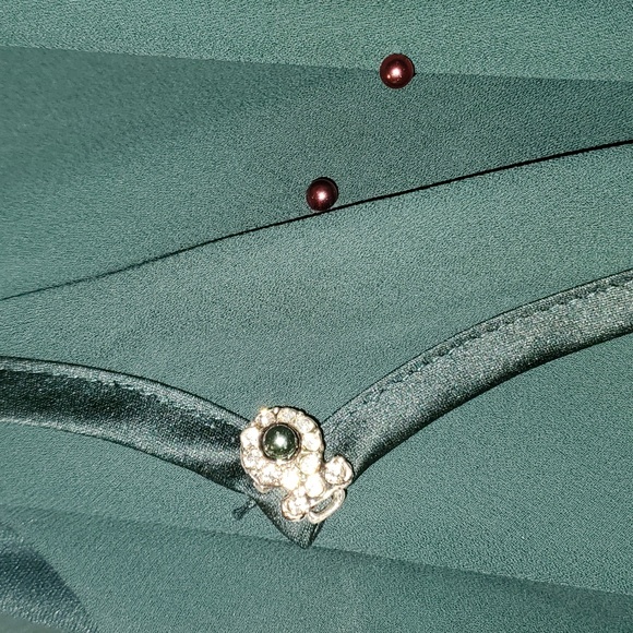 S.L. Fashions Dark Green Dress w/ Overlayer and Beaded Accents - Picture 5 of 5